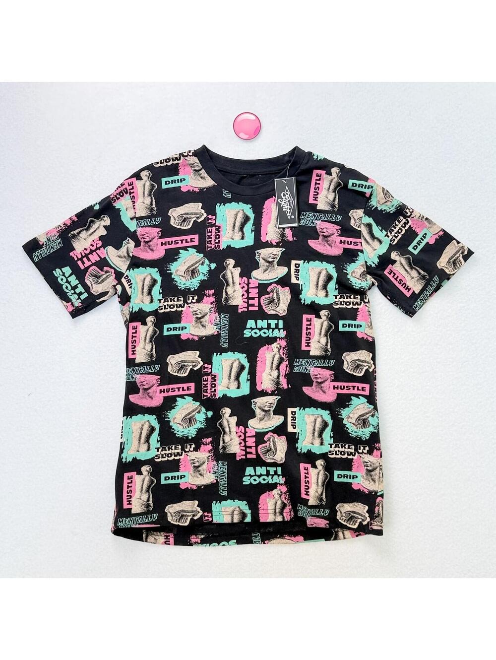 NWT Eighty Eight Studded Statue Graphic Tee Black Streetwear Mens Small